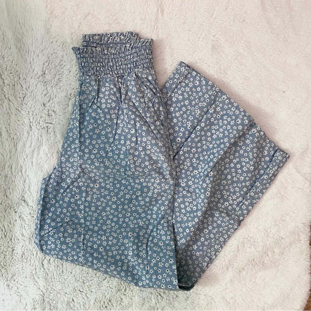 Blue Floral Wide Legs Pants